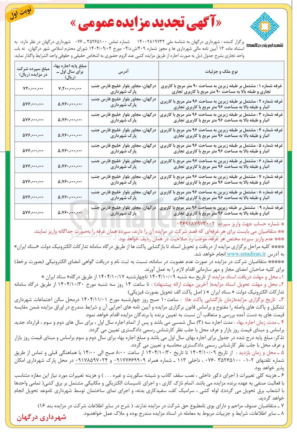 اجاره ۹ باب واحد تجاری
