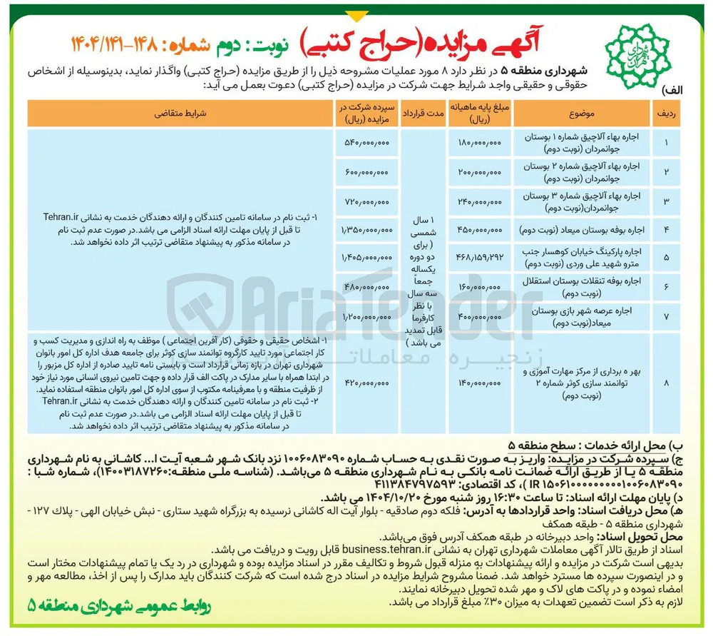 اجاره پارکینگ خیابان کوهسار جنب مترو شهید علی وردی نوبت دوم ) 
