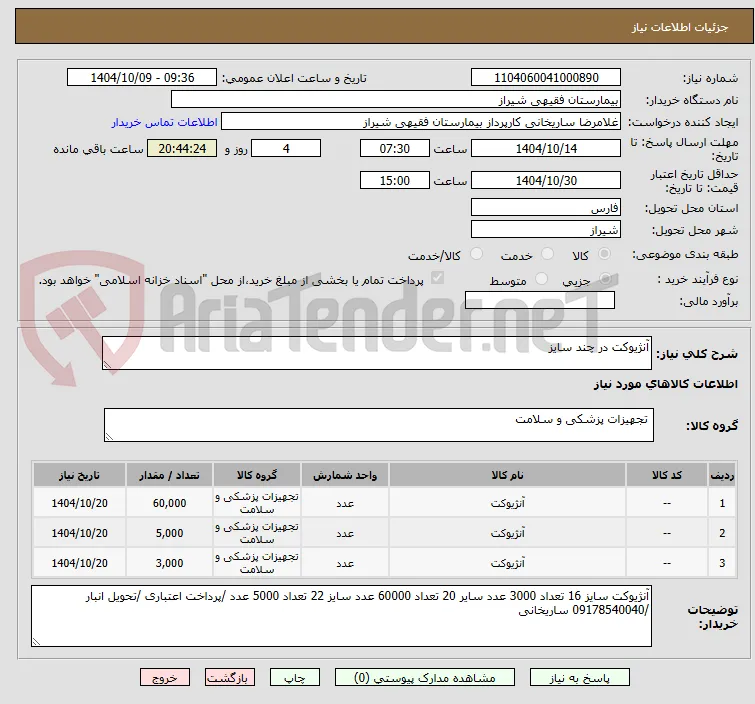 آنژیوکت در چند سایز
