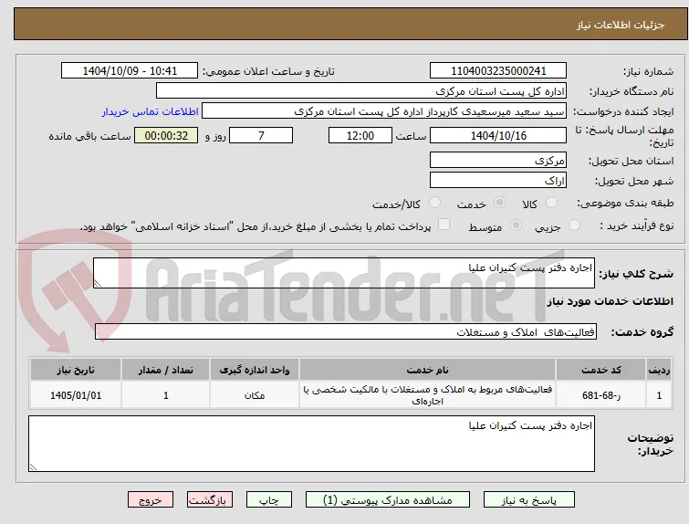 اجاره دفتر پست کتیران علیا 