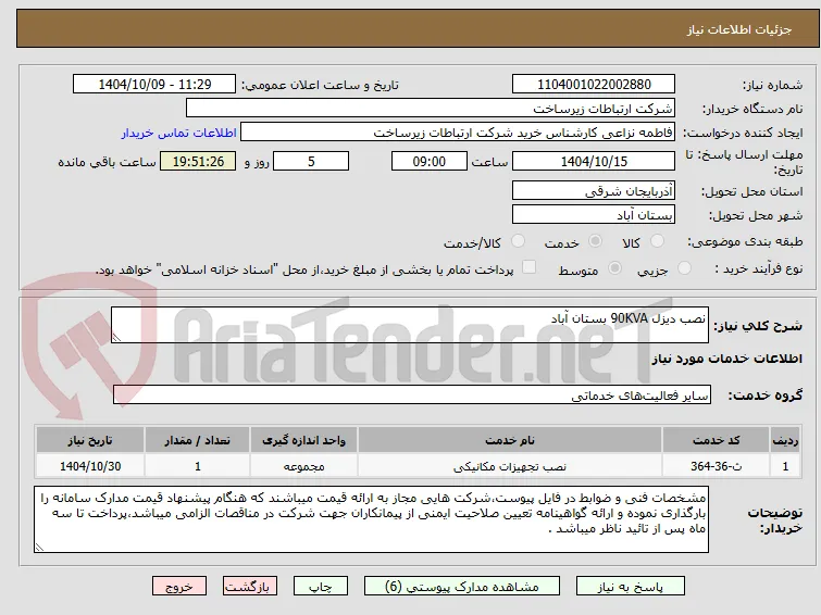 نصب دیزل 90KVA بستان آباد
