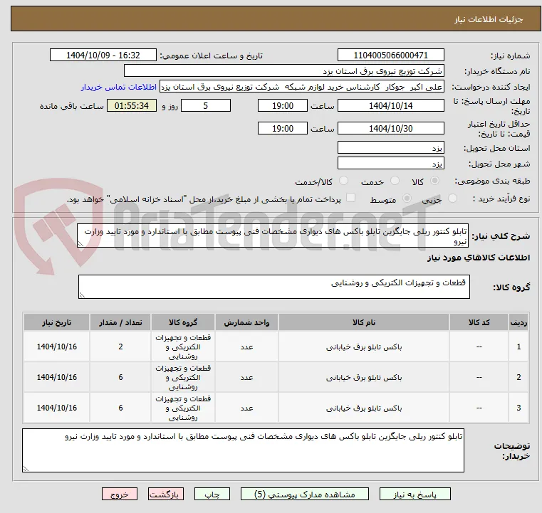 تابلو کنتور ریلی جایگزین تابلو باکس های دیواری مشخصات فنی پیوست مطابق با استاندارد و مورد تایید وزارت نیرو