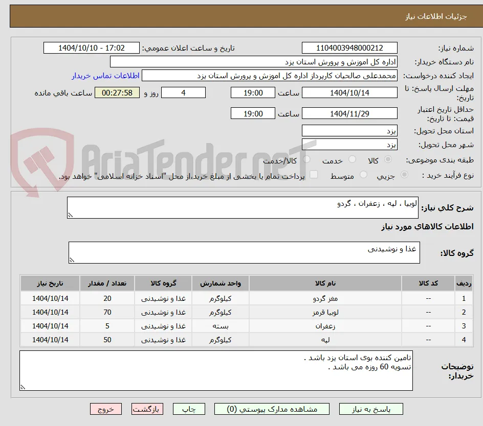 لوبیا ، لپه ، زعفران ، گردو 
