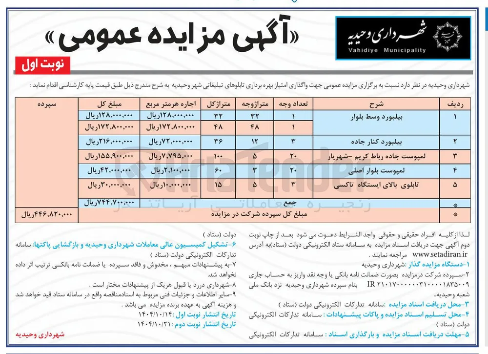 واگذاری امتیاز بهره برداری تابلوهای تبلیغاتی
