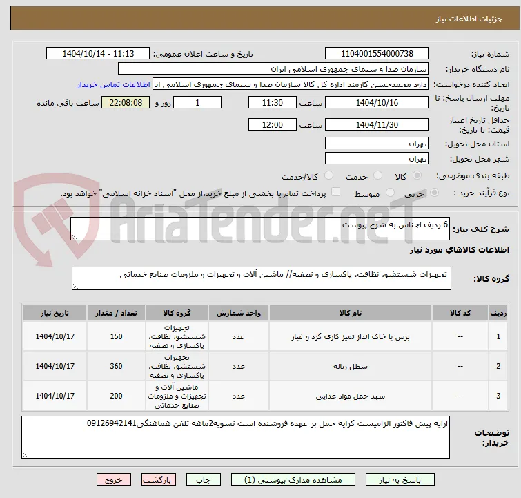 6 ردیف اجناس به شرح پیوست