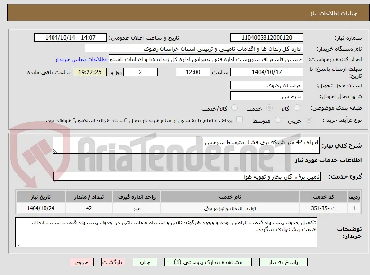 اجرای 42 متر شبکه برق فشار متوسط سرخس