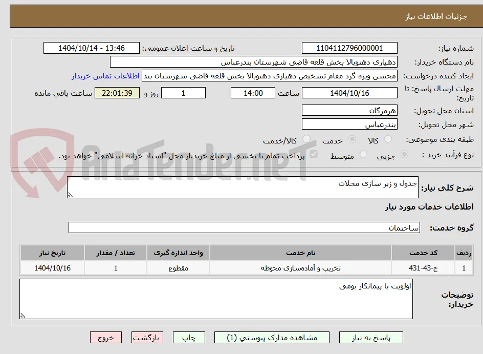جدول و زیر سازی محلات