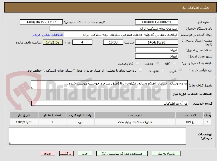 به روز رسانی سامانه اطلاع رسانی یکپارچه برنا (طبق شرح درخواست پیوست شده )