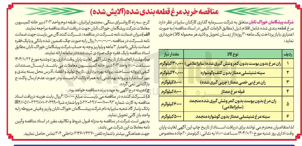خرید سینه مرغ شنیتسلی ممتاز بدون گوشواره منجمد