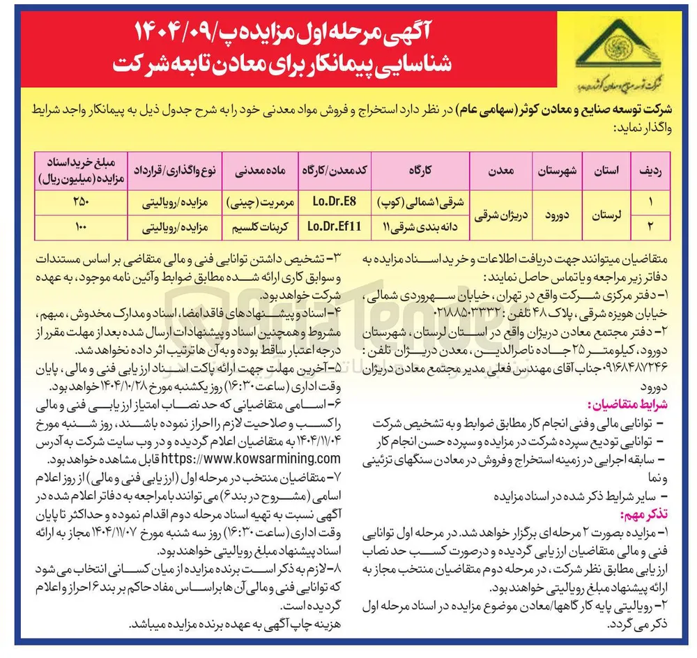  استخراج و فروش مواد معدنی