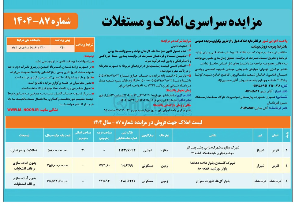 مزایده سراسری املاک و مستغلات 
