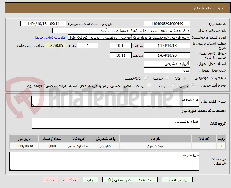 مرغ منجمد