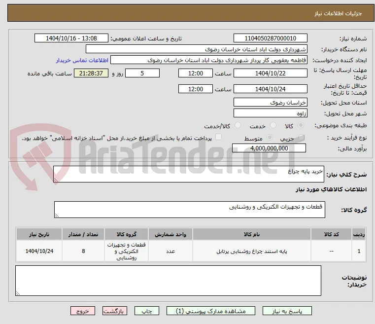 خرید پایه چراغ