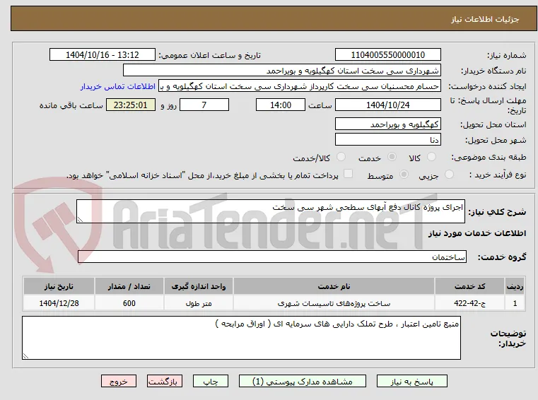 اجرای پروژه کانال دفع آبهای سطحی شهر سی سخت 