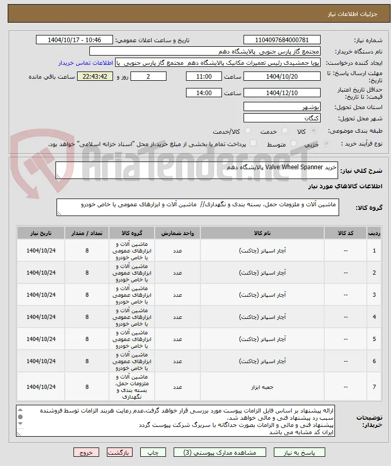خرید Valve Wheel Spanner پالایشگاه دهم
