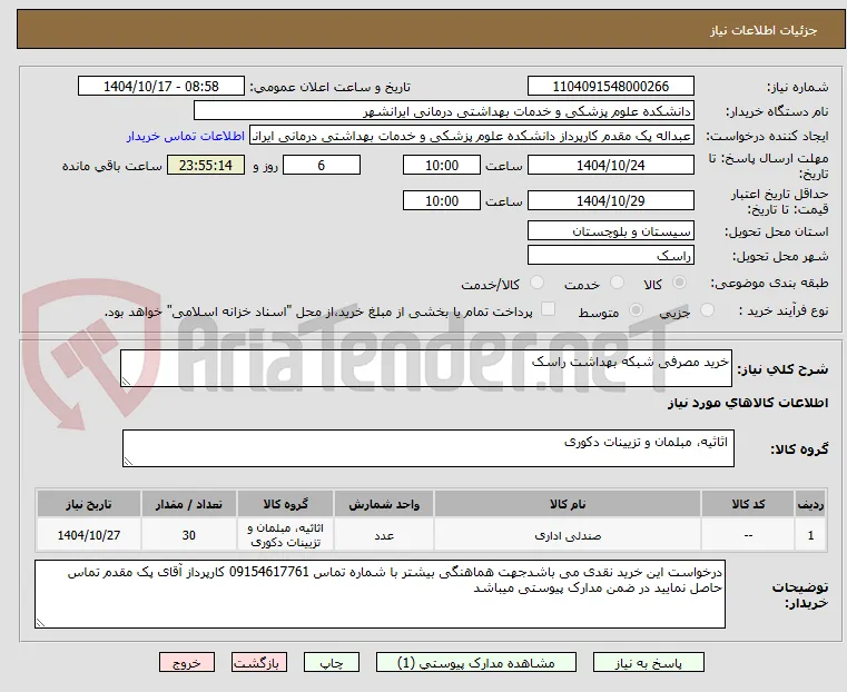 خرید مصرفی شبکه بهداشت راسک