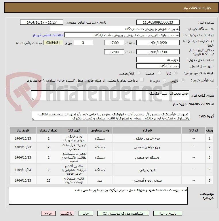خرید تجهیرات رشته مکانیک