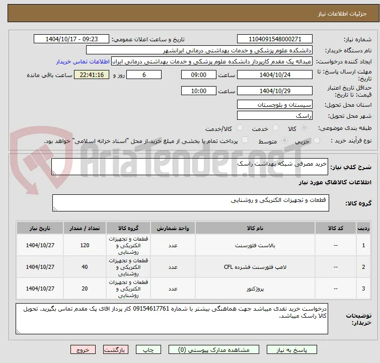 خرید مصرفی شبکه بهداشت راسک