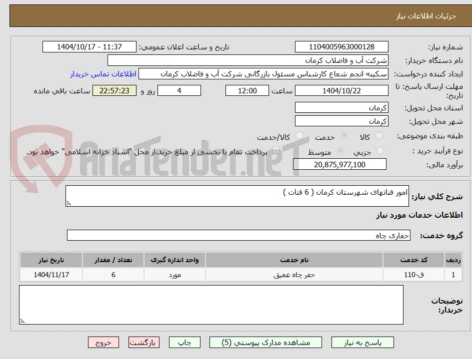 امور قناتهای شهرستان کرمان ( 6 قنات )