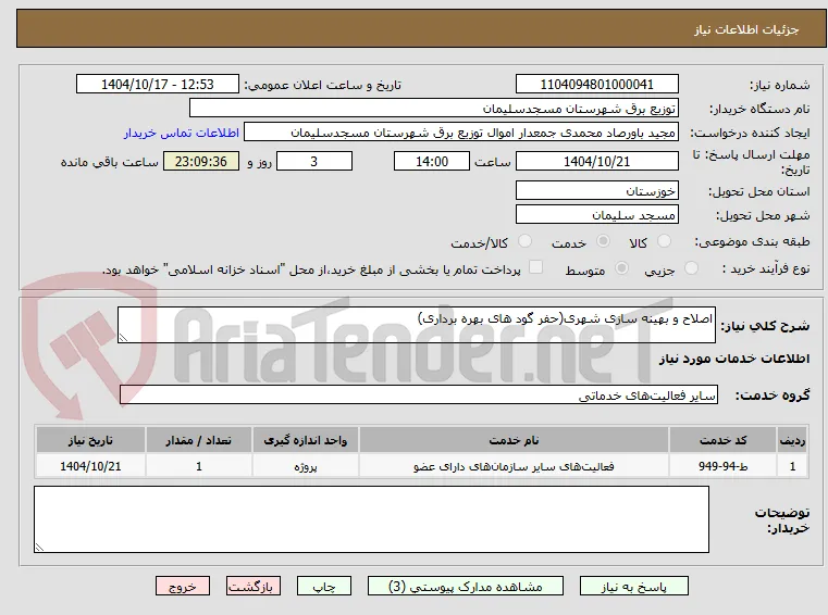 اصلاح و بهینه سازی شهری(حفر گود های بهره برداری)