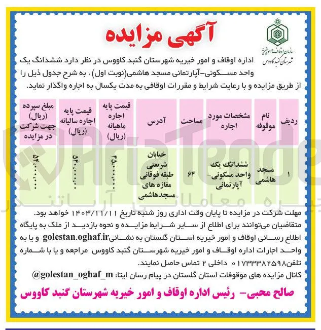 اجاره ششدانگ یک واحد مسکونی - آپارتمانی