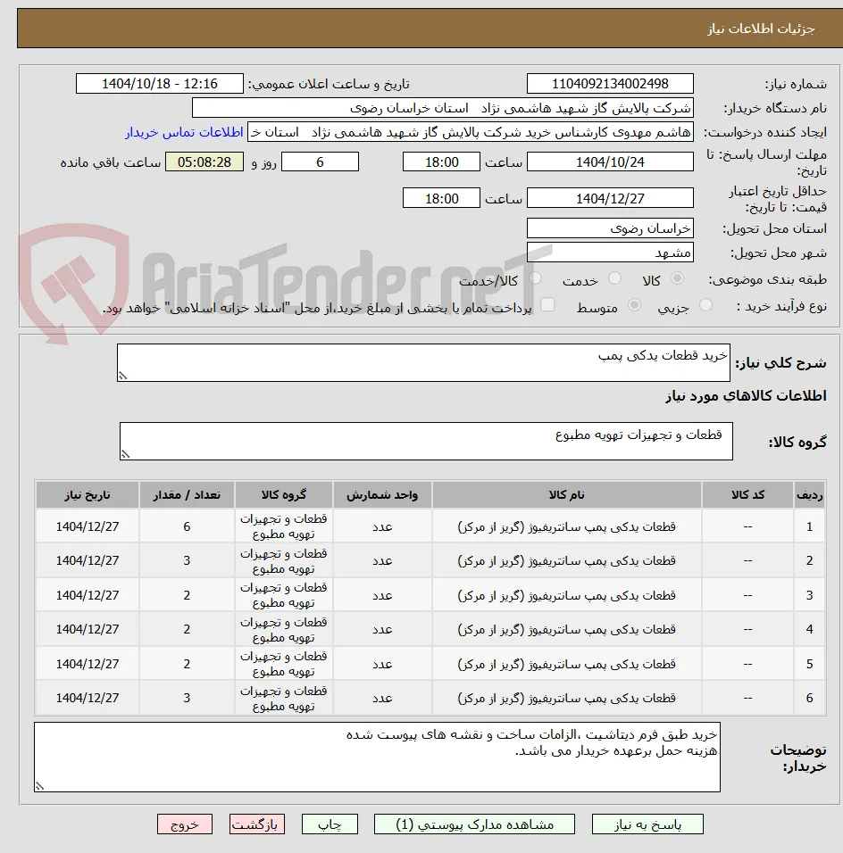خرید قطعات یدکی پمپ