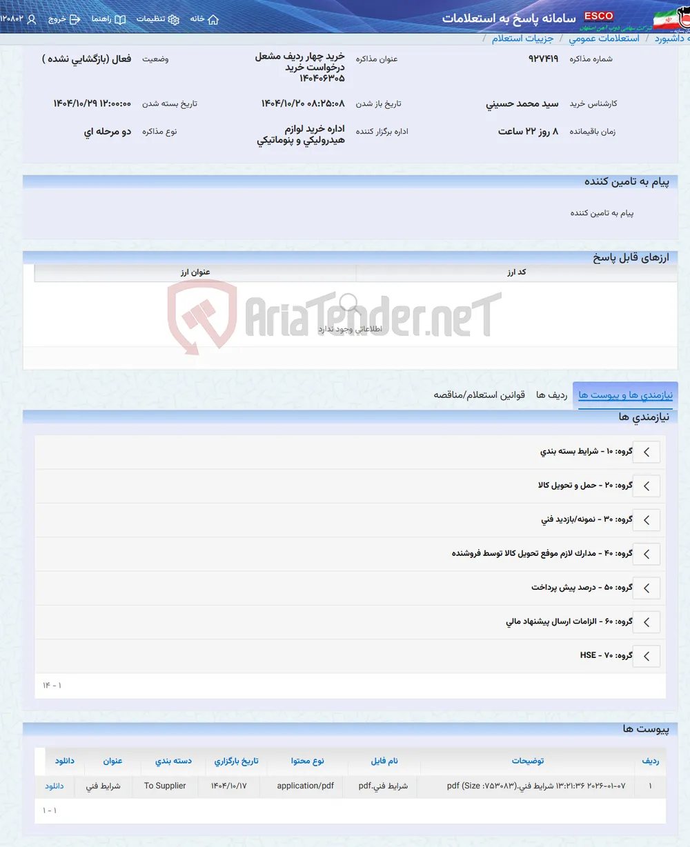 خرید چهار ردیف مشعل درخواست خرید 140406305