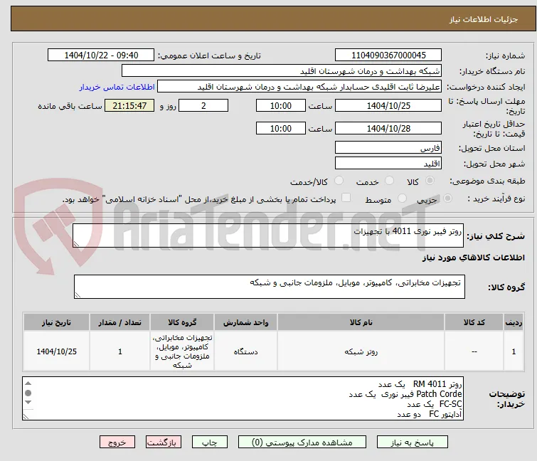 روتر فیبر نوری 4011 با تجهیزات 