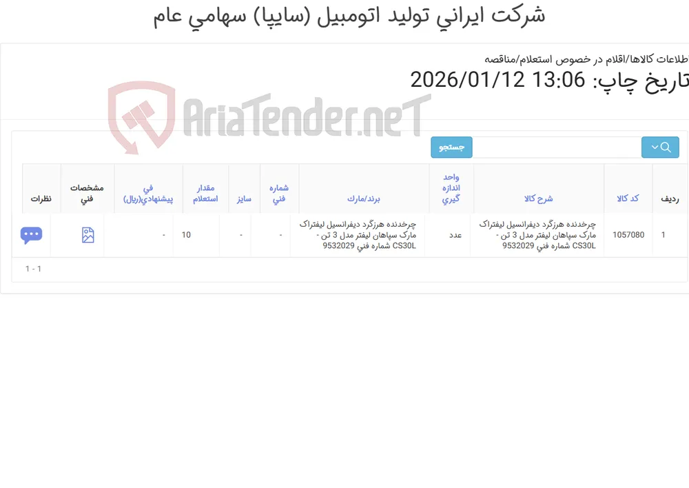 چرخدنده ‎هرزگرد‏ ‎دیفرانسیل‏ لیفتراک سپاهان 3 تن