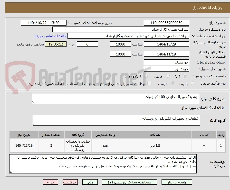 بوشینگ نوترال خازنی 100 کیلو ولت