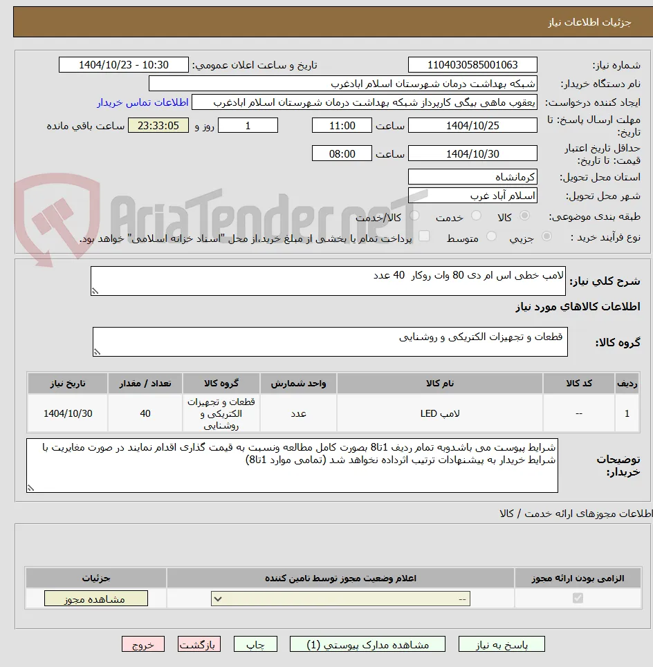 لامپ خطی اس ام دی 80 وات روکار  40 عدد