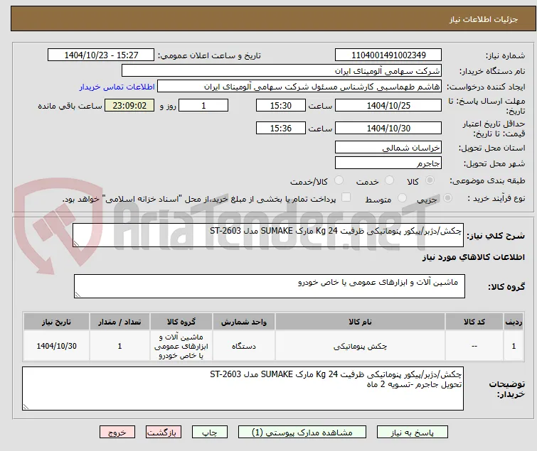 چکش/دژبر/پیکور پنوماتیکی ظرفیت Kg 24 مارک SUMAKE مدل ST-2603