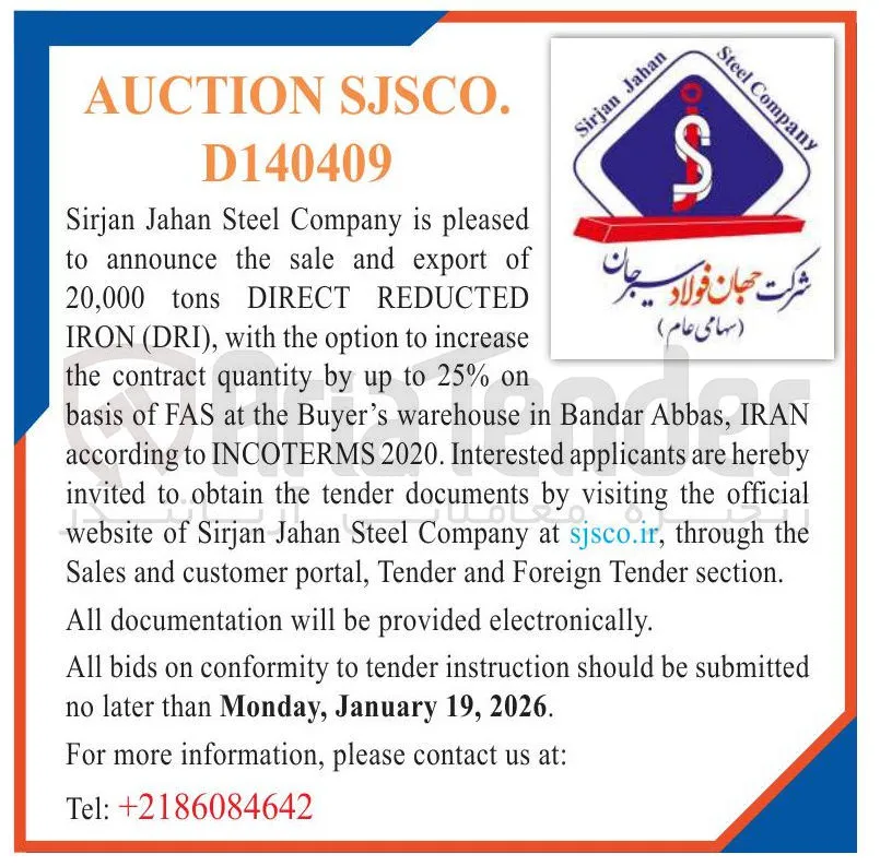 announce the sale and export of 20.000 tons directreductediron (dri)