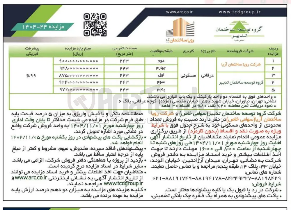فروش تعداد محدودی واحد مسکونی