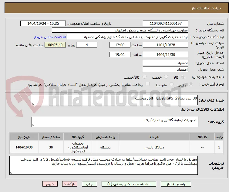 30 عدد دیتالاگر GPS دارطبق فایل پیوست