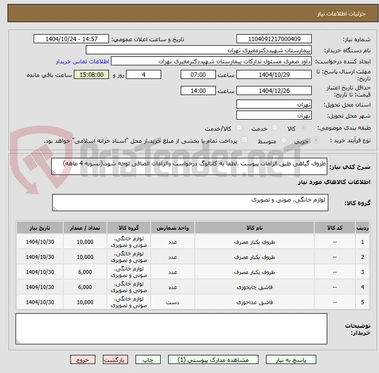 ظروف گیاهی طبق الزامات پیوست .لطفا به کاتالوگ درخواست والزامات الصاقی توجه شود.(تسویه 4 ماهه)