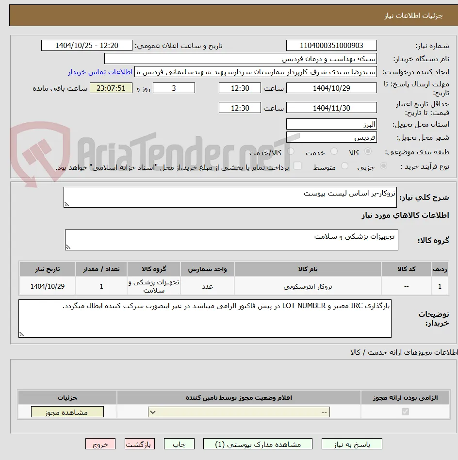 تروکار-بر اساس لیست پیوست