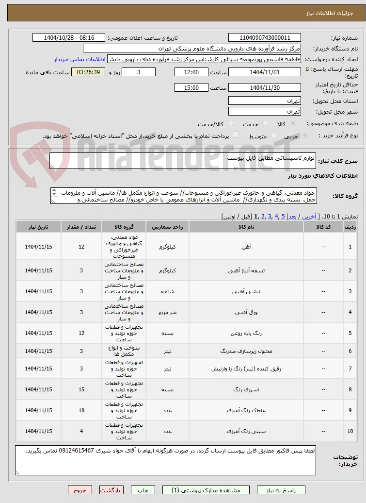 لوازم تاسیساتی مطابق فایل پیوست