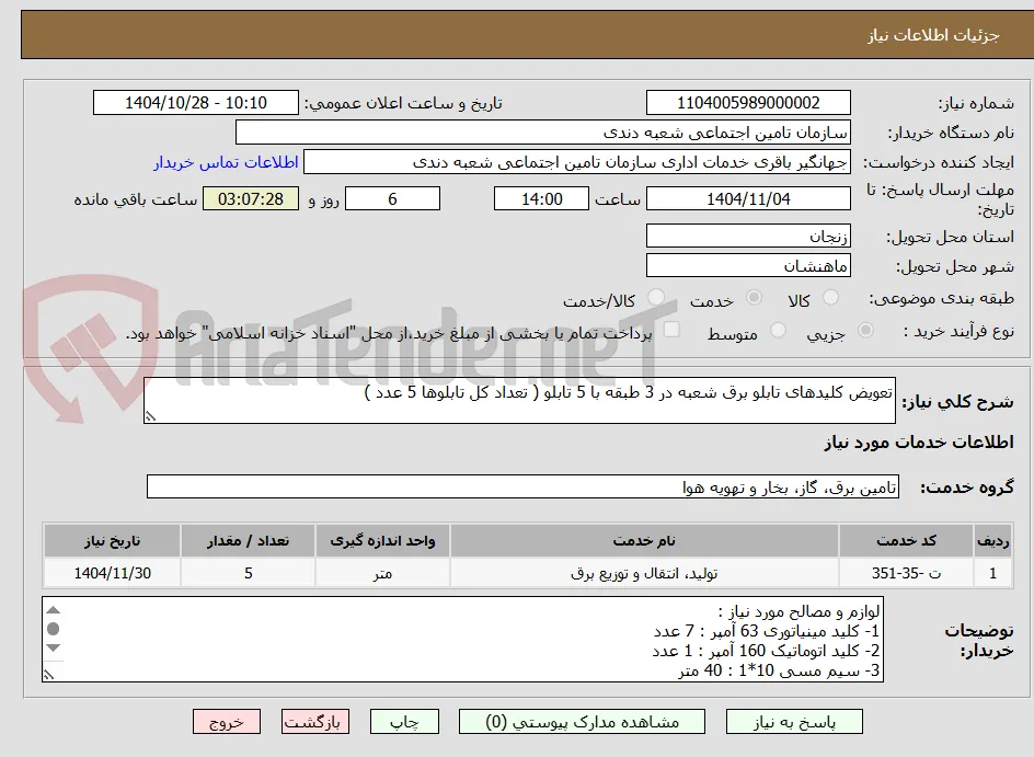 تعویض کلیدهای تابلو برق شعبه در 3 طبقه با 5 تابلو ( تعداد کل تابلوها 5 عدد )
