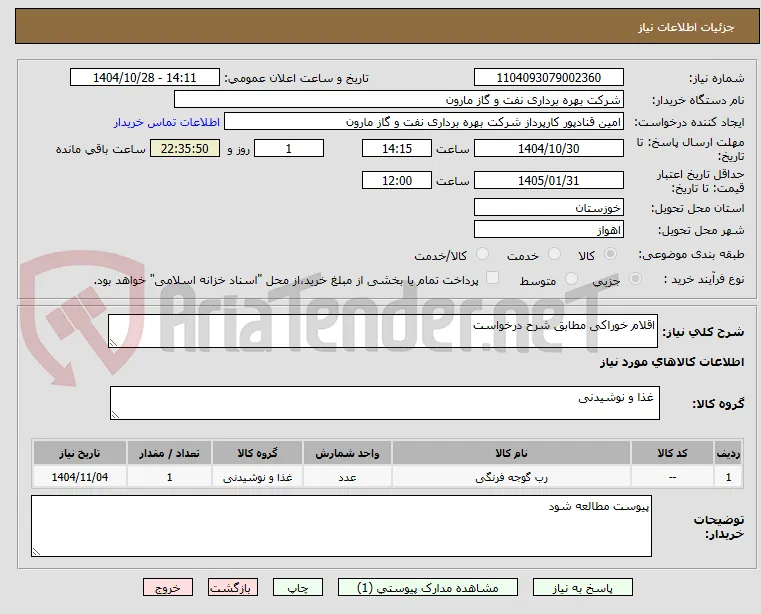 اقلام خوراکی مطابق شرح درخواست