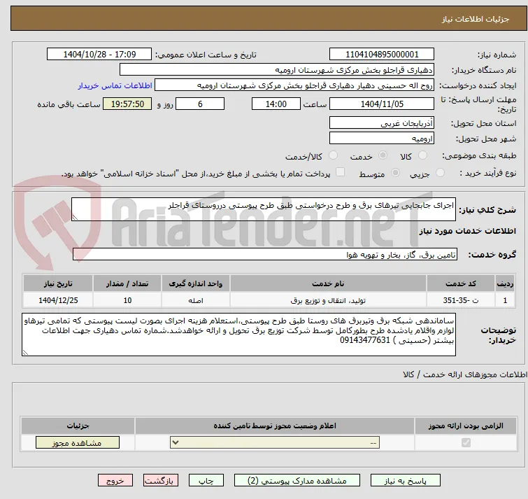 اجرای جابجایی تیرهای برق و طرح درخواستی طبق طرح پیوستی درروستای قراجلر