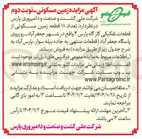 فروش تعداد ۱۸ قطعه زمین مسکونی
