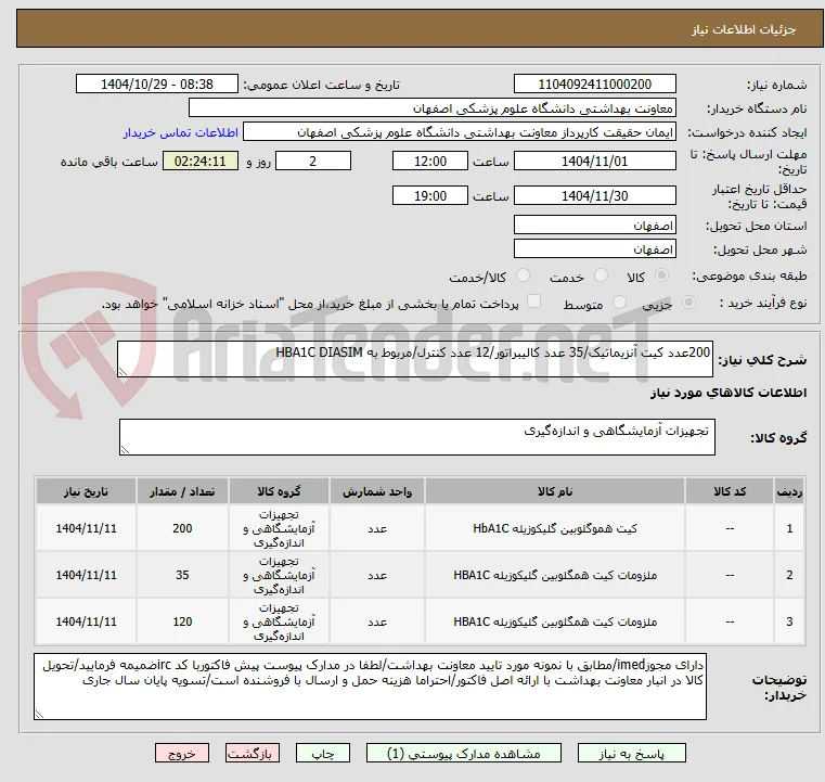 200عدد کیت آنزیماتیک/35 عدد کالیبراتور/12 عدد کنترل/مربوط به HBA1C DIASIM