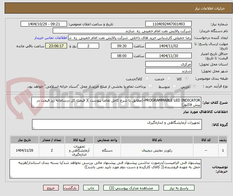 PROGRAMMABLE LED INDICATOR-(مطابق با شرح کامل تقاضا پیوست )( قیمت کل درسامانه ریز قیمت در پیش فاکتور)