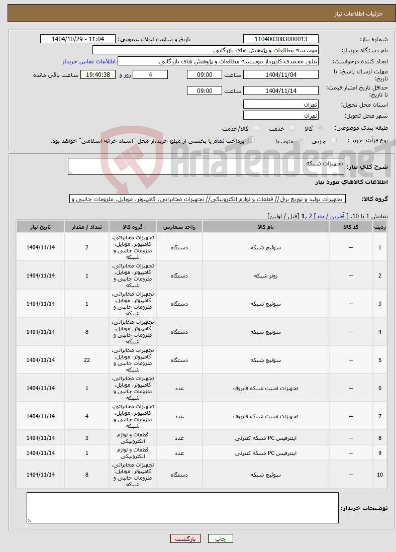 نیاز کالا-تجهیزات شبکه