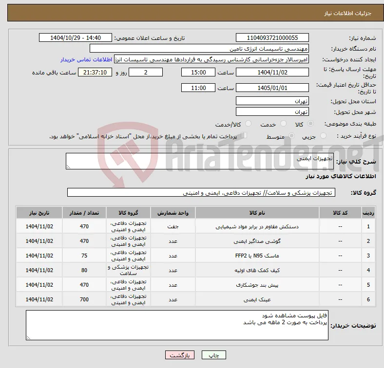 نیاز کالا-تجهیزات ایمنی