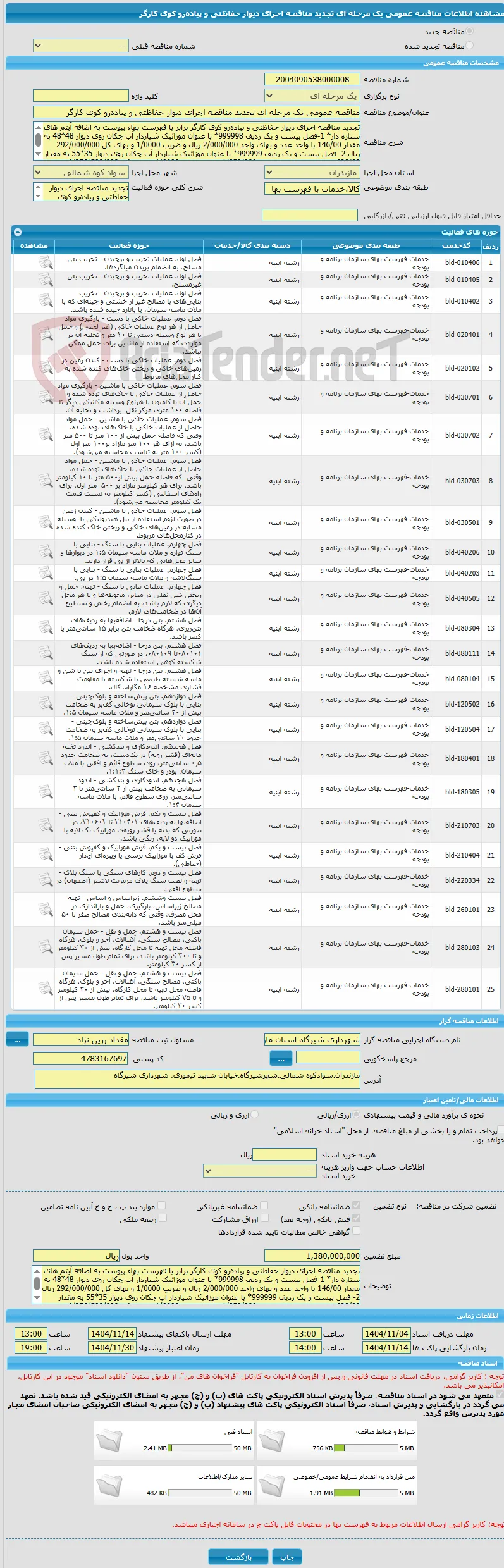 مناقصه عمومی یک مرحله ای تجدید مناقصه اجرای دیوار حفاظتی و پیاده‌رو کوی کارگر