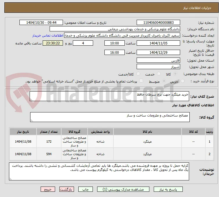 خرید میلگرد جهت برج سرطان حافظ