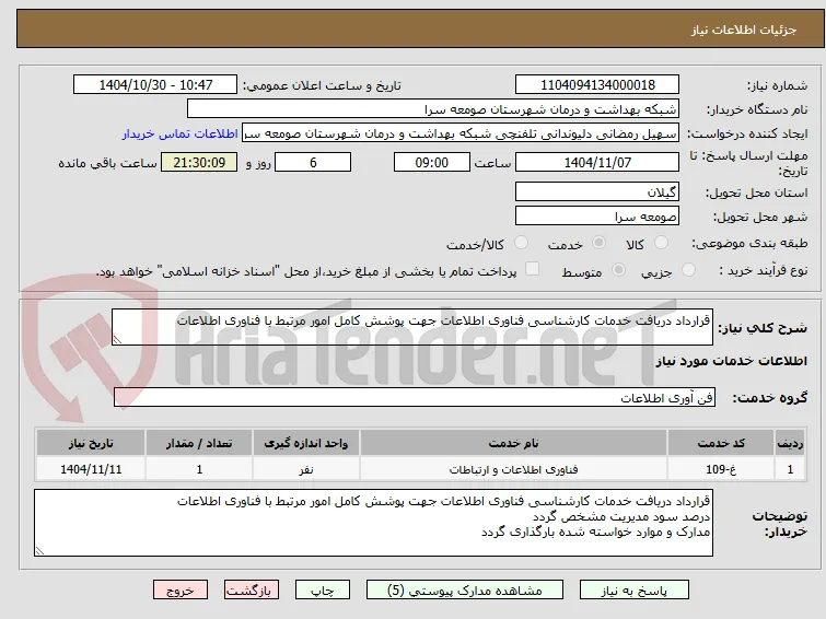 قرارداد دریافت خدمات کارشناسی فناوری اطلاعات جهت پوشش کامل امور مرتبط با فناوری اطلاعات