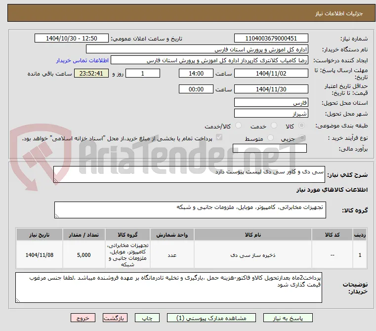 سی دی و کاور سی دی لیست پیوست دارد